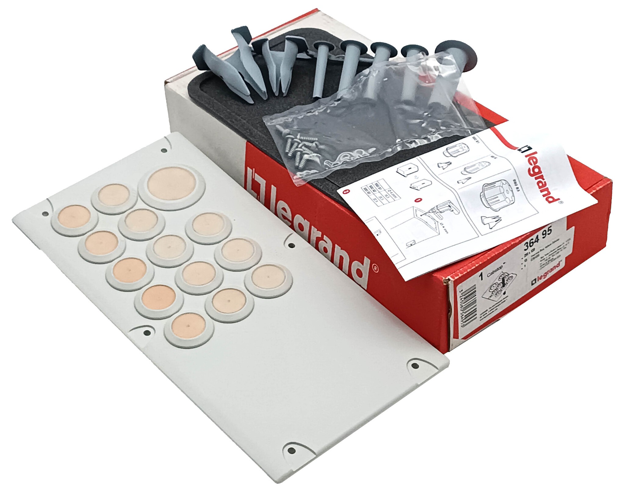 Пластина ввода кабеля Legrand 364 95 Cabstop IP 55 для шкафов Legrand Atlantic, Marina (036495) 293x139 мм -13х диам. от 5 до 14 мм и 1х диам от 14 до 25 мм-  1 резерв