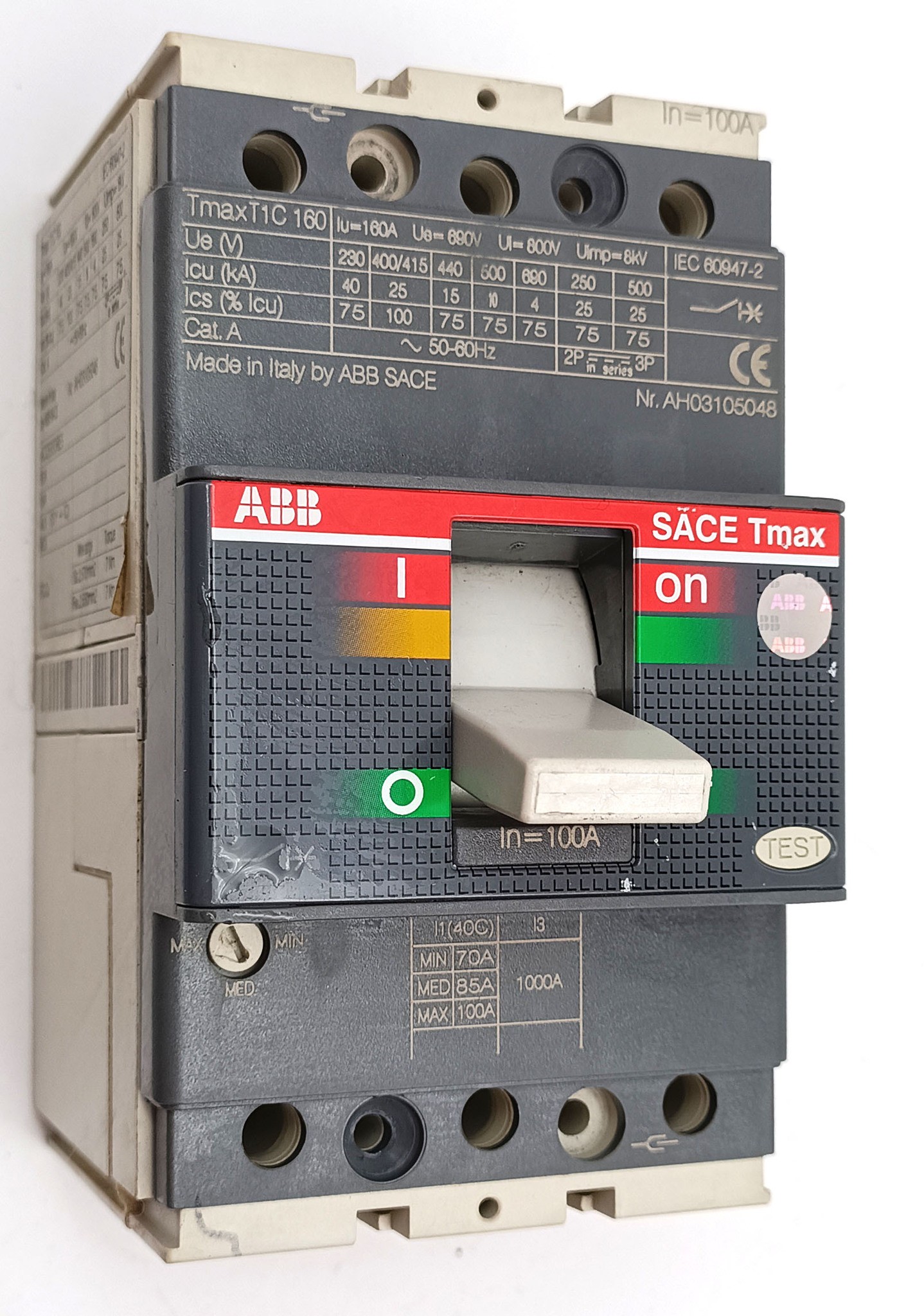 Автоматический выключатель ABB Tmax T1C160, 160А 3p, 100A, TMD40-500 8кА